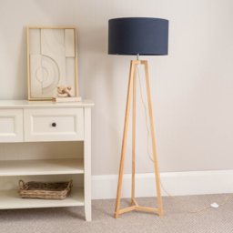 ValueLights Lottie Navy Blue Fabric Drum Shade Natural Wood Tripod LED Floor Lamp - Size: 148 x 45 x 45cm - Cream - Wilko - thumbnail 4