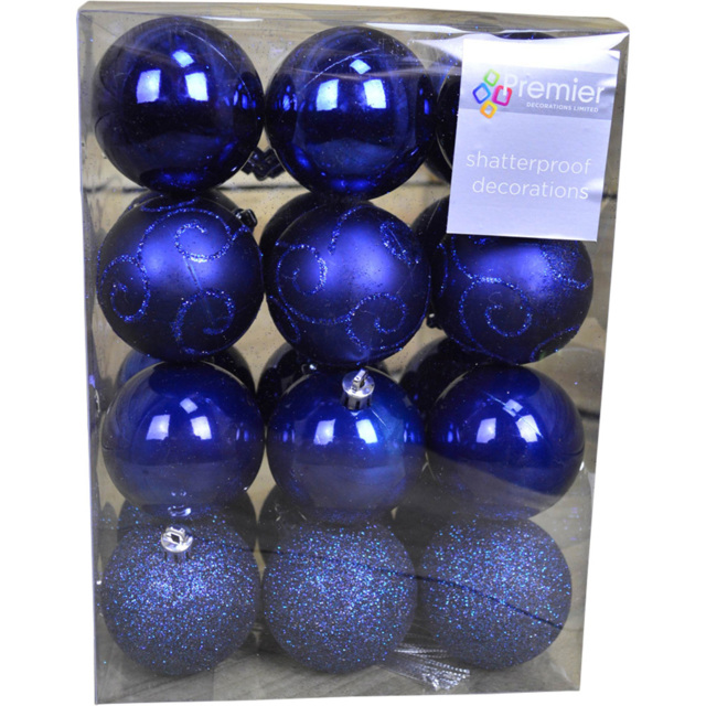 Samuel Alexander Midnight Blue Shatterproof Christmas Baubles 24 Pack - Wilko - image 1