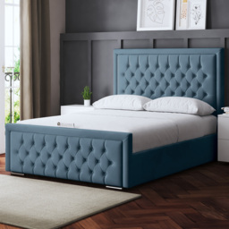 DS Living Allegra King Size Blue Upholstered Bed Frame with Headboard - Wilko