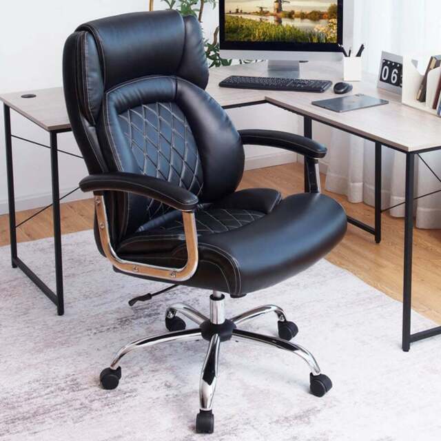 Costway Black Leather Rocking Office Chair - Size: 76 x 63 x 40cm - Wilko - image 1