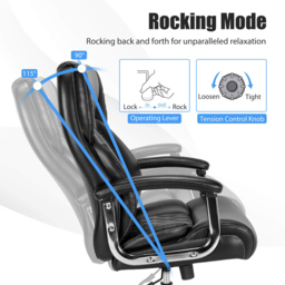 Costway Black Leather Rocking Office Chair - Size: 76 x 63 x 40cm - Wilko - thumbnail 6