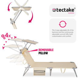tectake Chloe Set of 2 Beige Foldable Sun Lounger - Size: 111 x 68 x 161cm - Cream - Wilko - thumbnail 5