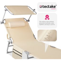 tectake Chloe Set of 2 Beige Foldable Sun Lounger - Size: 111 x 68 x 161cm - Cream - Wilko - thumbnail 6