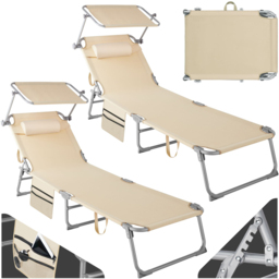 tectake Chloe Set of 2 Beige Foldable Sun Lounger - Size: 111 x 68 x 161cm - Cream - Wilko - thumbnail 3
