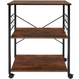 tectake Rugby 2 Shelf Dark Wood Drink Trolley with Parking Brake - Size: 88.5 x 45.5 x 65.5cm - Brown - Wilko - thumbnail 3