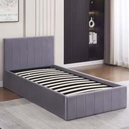 Portland Kosy Koala Single Grey Line Pattern Velvet Pine Wood Gas Lift Ottoman Bed - Wilko