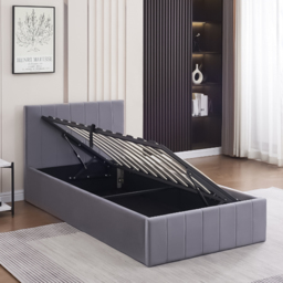 Portland Kosy Koala Single Grey Line Pattern Velvet Pine Wood Gas Lift Ottoman Bed - Wilko - thumbnail 4