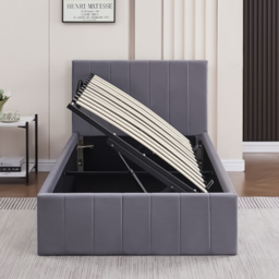 Portland Kosy Koala Single Grey Line Pattern Velvet Pine Wood Gas Lift Ottoman Bed - Wilko - thumbnail 5