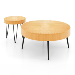 Costway Boho Farmhouse Coffee Table Set of 2 - Size: 88 x 86 x 16cm - Cream - Wilko - thumbnail 3