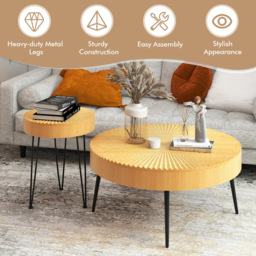 Costway Boho Farmhouse Coffee Table Set of 2 - Size: 88 x 86 x 16cm - Cream - Wilko - thumbnail 6
