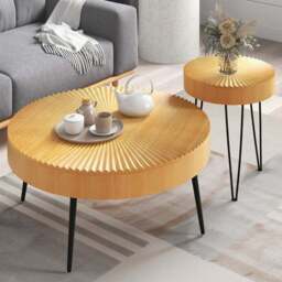 Costway Boho Farmhouse Coffee Table Set of 2 - Size: 88 x 86 x 16cm - Cream - Wilko