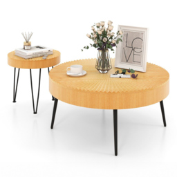 Costway Boho Farmhouse Coffee Table Set of 2 - Size: 88 x 86 x 16cm - Cream - Wilko - thumbnail 4