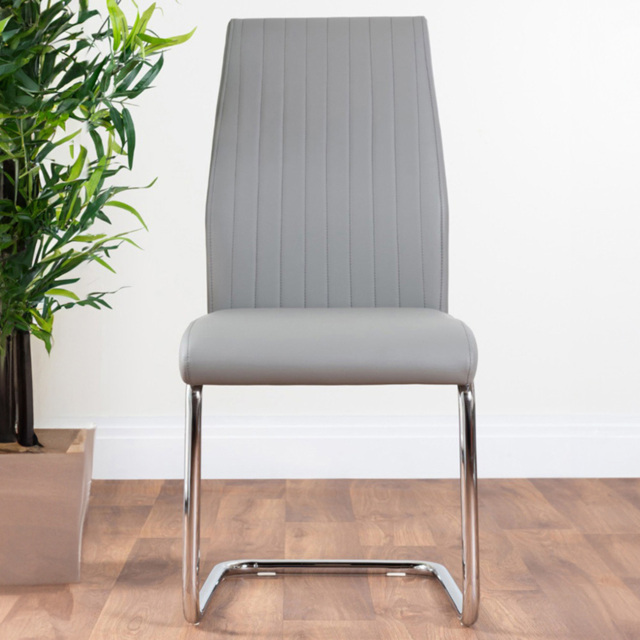 Furniturebox Fontana Set of 2 Elephant Grey and Chrome Faux Leather Dining Chair - Wilko - image 1