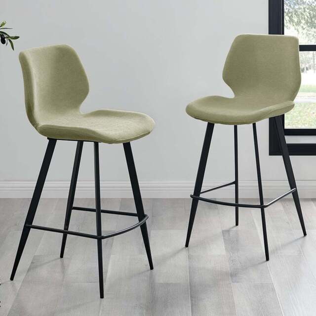Furniturebox Lyla Sage Fabric Black Leg Counter Stools Set of 2 - Green - Wilko - image 1