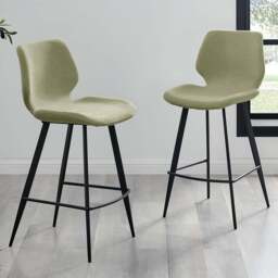 Furniturebox Lyla Sage Fabric Black Leg Counter Stools Set of 2 - Green - Wilko - thumbnail 1