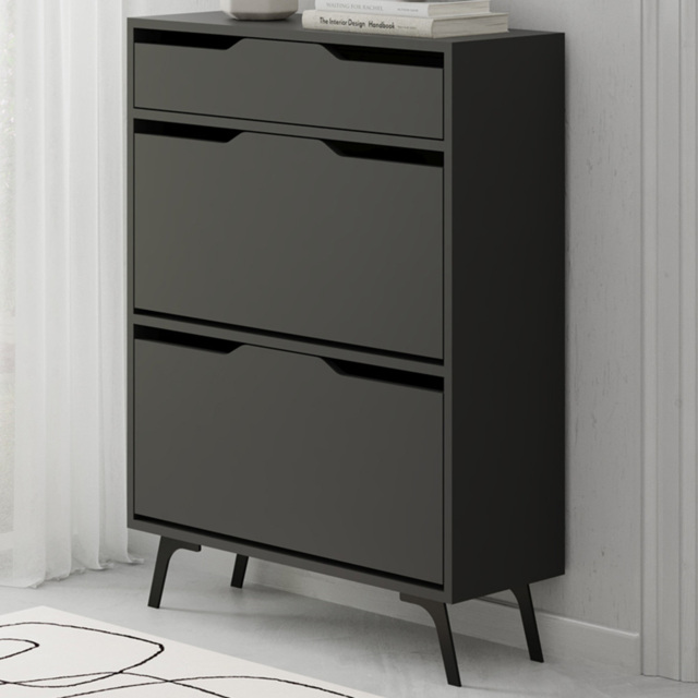 Decortie Asta 2 Door Single Drawer Anthracite Grey Modern Shoe Cabinet - Size: 110 x 81.6 x 29.5cm - Wilko - image 1