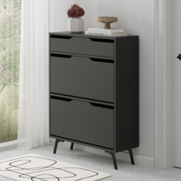 Decortie Asta 2 Door Single Drawer Anthracite Grey Modern Shoe Cabinet - Size: 110 x 81.6 x 29.5cm - Wilko - thumbnail 4