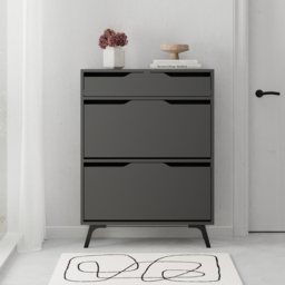 Decortie Asta 2 Door Single Drawer Anthracite Grey Modern Shoe Cabinet - Size: 110 x 81.6 x 29.5cm - Wilko - thumbnail 5
