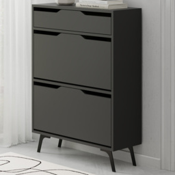 Decortie Asta 2 Door Single Drawer Anthracite Grey Modern Shoe Cabinet - Size: 110 x 81.6 x 29.5cm - Wilko - thumbnail 1
