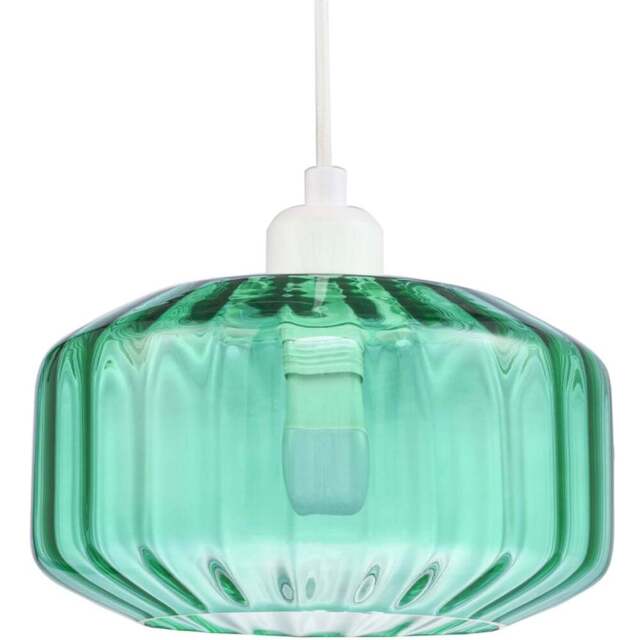 Happy Homewares Emerald Green Ribbed Glass Flat Style Pendant Shade - Size: 13 x 20 x 20cm - Wilko - image 1