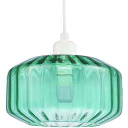Happy Homewares Emerald Green Ribbed Glass Flat Style Pendant Shade - Size: 13 x 20 x 20cm - Wilko - thumbnail 1