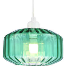 Happy Homewares Emerald Green Ribbed Glass Flat Style Pendant Shade - Size: 13 x 20 x 20cm - Wilko - thumbnail 7