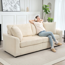 HOMCOM 3 Seater Cream Upholstered Jumbo Cord Sofa - Wilko - thumbnail 5