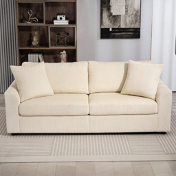 HOMCOM 3 Seater Cream Upholstered Jumbo Cord Sofa - Wilko - thumbnail 1
