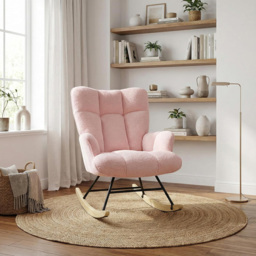 Alivio Pink Teddy Plush High Backrest Rocking Chair - Size: 68 x 52 x 95cm - Wilko - thumbnail 6
