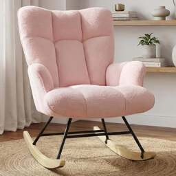 Alivio Pink Teddy Plush High Backrest Rocking Chair - Size: 68 x 52 x 95cm - Wilko - thumbnail 1