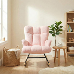 Alivio Pink Teddy Plush High Backrest Rocking Chair - Size: 68 x 52 x 95cm - Wilko - thumbnail 4
