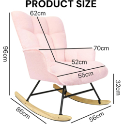 Alivio Pink Teddy Plush High Backrest Rocking Chair - Size: 68 x 52 x 95cm - Wilko - thumbnail 7
