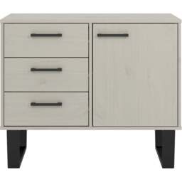 Texas Single Door 3 Drawer Grey Small Sideboard - Size: 43 x 90 x 73cm - Wilko