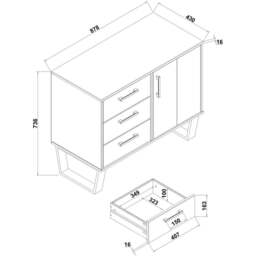 Texas Single Door 3 Drawer Grey Small Sideboard - Size: 43 x 90 x 73cm - Wilko - thumbnail 6