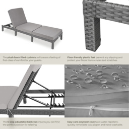 tectake Sofia Grey 6 Level Adjustable Backrest Sun Lounger - Size: 27 x 66 x 196cm - Wilko - thumbnail 6