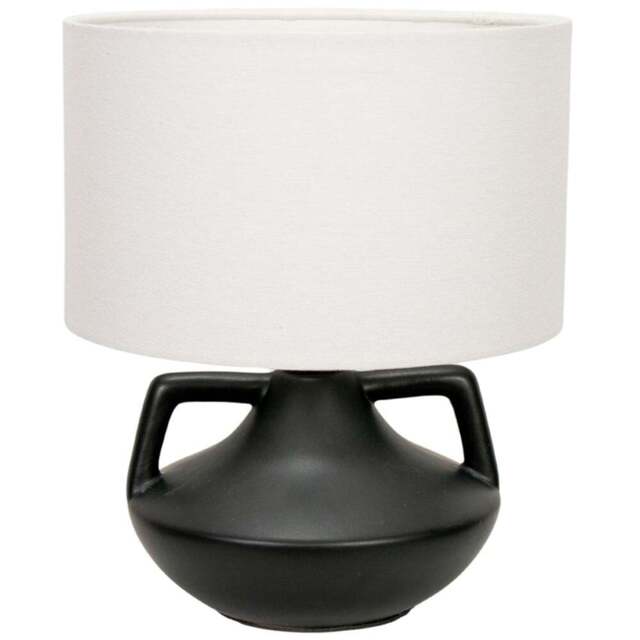 ValueLights Zoe Linen Drum Lamp Shade Matte Black Ceramic Vase LED Table Lamp - Size: 29.5 x 25 x 25cm - Wilko - image 1