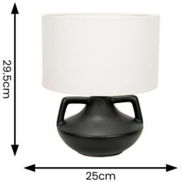ValueLights Zoe Linen Drum Lamp Shade Matte Black Ceramic Vase LED Table Lamp - Size: 29.5 x 25 x 25cm - Wilko - thumbnail 5