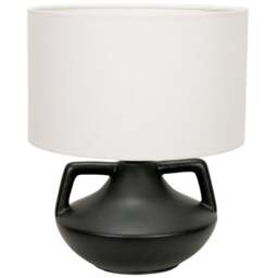 ValueLights Zoe Linen Drum Lamp Shade Matte Black Ceramic Vase LED Table Lamp - Size: 29.5 x 25 x 25cm - Wilko