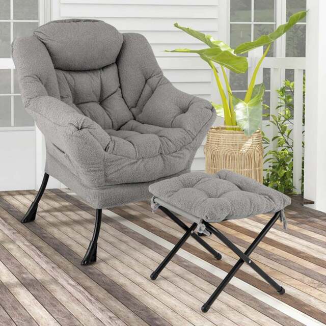 Costway Grey Lazy Chair with Ottoman - Size: Single - Wilko - image 1