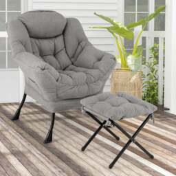 Costway Grey Lazy Chair with Ottoman - Size: Single - Wilko - thumbnail 1