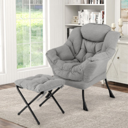 Costway Grey Lazy Chair with Ottoman - Size: Single - Wilko - thumbnail 4