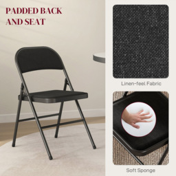 HOMCOM Set of 4 Black Linen Look Foldable Padded Chair with Cushioned Seat - Wilko - thumbnail 7
