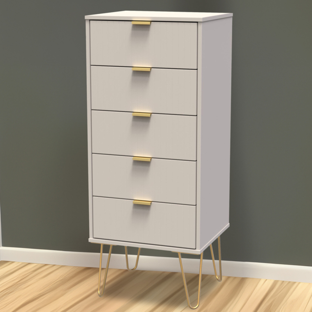 Crowndale Linear 5 Drawer Kashmir Matt Tall Chest of Drawers Ready Assembled - Cream - Wilko - image 1