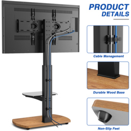 TTAP Single Shelf Black Freestanding TV Stand with Oak Base - Size: 117.6 x 60 x 40cm - Wilko - thumbnail 5