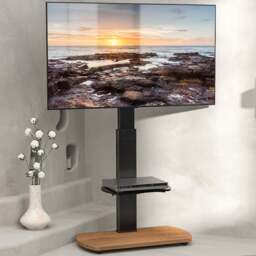 TTAP Single Shelf Black Freestanding TV Stand with Oak Base - Size: 117.6 x 60 x 40cm - Wilko
