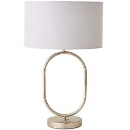 ValueLights Antonia Grey Fabric Drum Lamp Shade Brushed Chrome Oval LED Table Lamp - Size: 42.3 x 25 x 25cm - Silver - Wilko