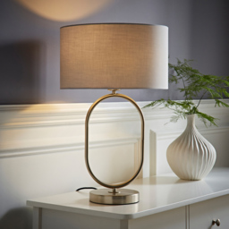 ValueLights Antonia Grey Fabric Drum Lamp Shade Brushed Chrome Oval LED Table Lamp - Size: 42.3 x 25 x 25cm - Silver - Wilko - thumbnail 3
