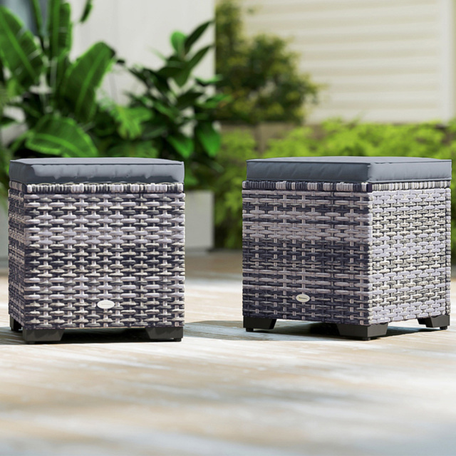Outsunny Dark Grey Rattan Footstool with Storage Set of 2 - Size: 40 x 40 x 40cm - Wilko - image 1
