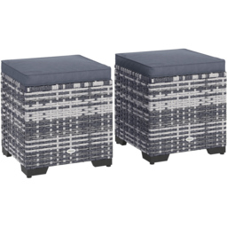 Outsunny Dark Grey Rattan Footstool with Storage Set of 2 - Size: 40 x 40 x 40cm - Wilko - thumbnail 3