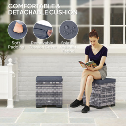 Outsunny Dark Grey Rattan Footstool with Storage Set of 2 - Size: 40 x 40 x 40cm - Wilko - thumbnail 6